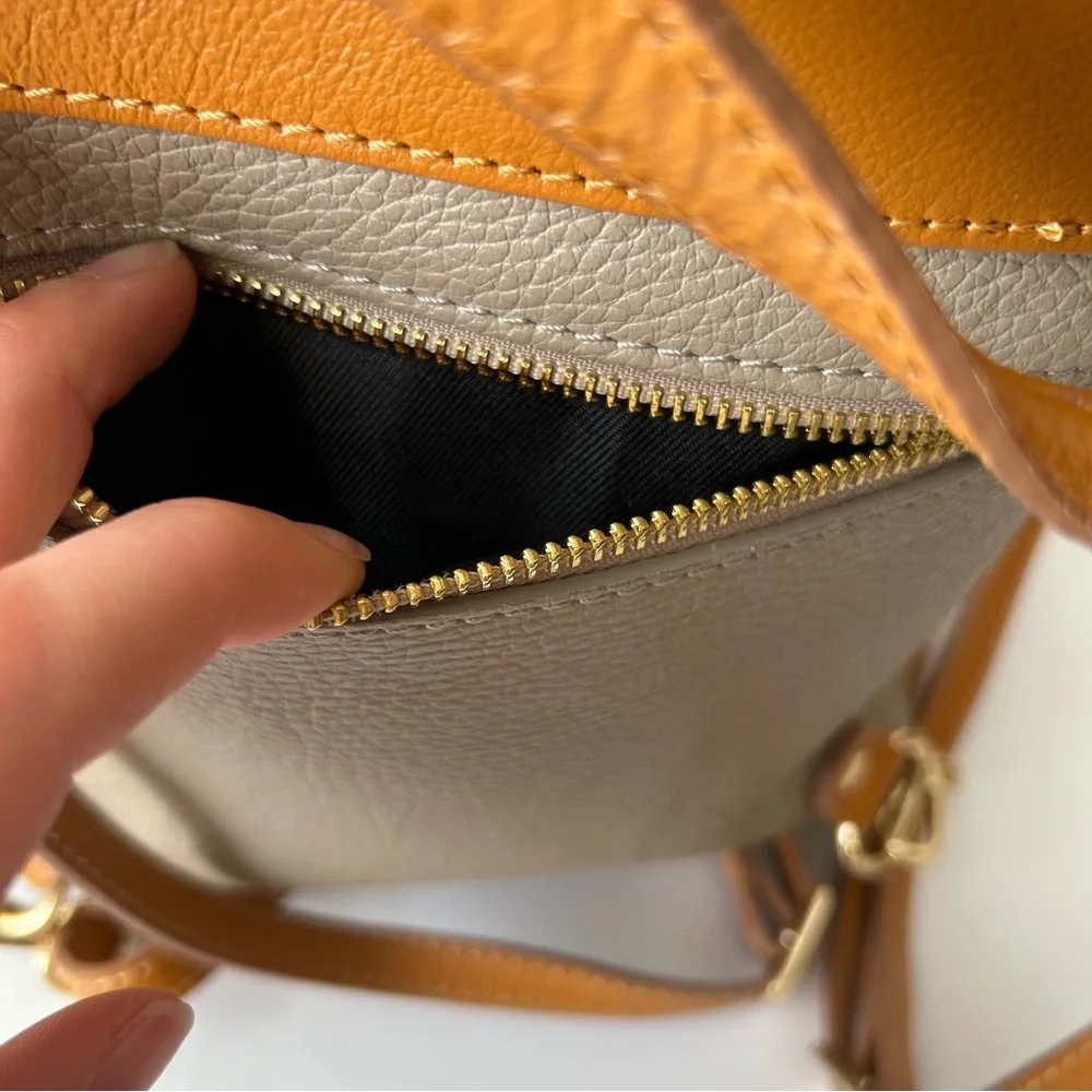 Divina Firenze Pebbled Leather Mini Backpack Purse Grey Camel Brown